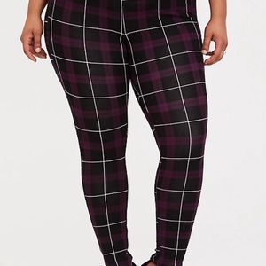 Purple plaid  stretch pull on pixie pant